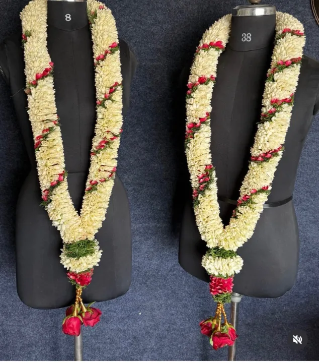 మల్లె & గులాబీ మొగ్గల పెళ్లి దండల జోడీ